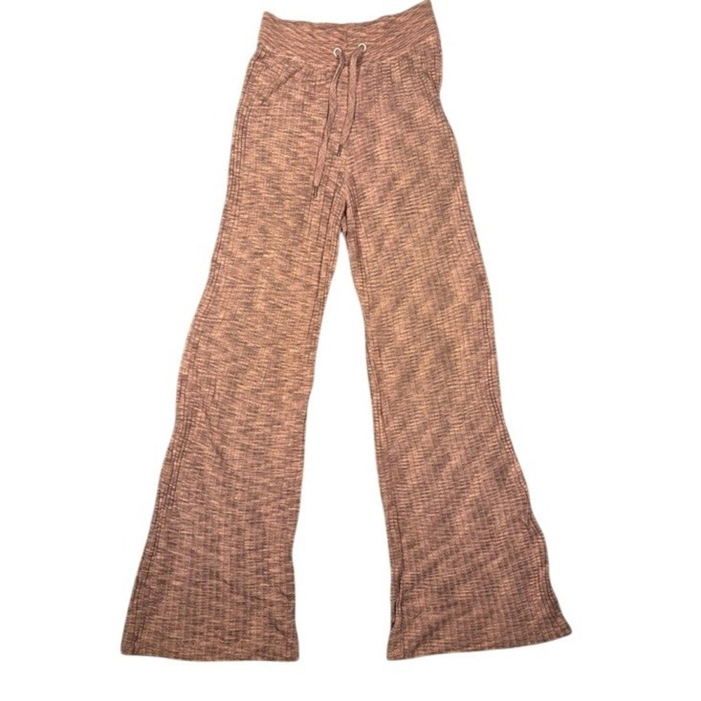 Athleta‎ Revolve Pant Mauve Ribbed Knit Wide Leg Drawstring Lounge Pants Medium